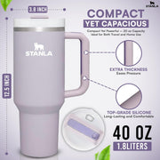 STANLA 40 oz Tumbler with Lid and Straw | Travel Mug for Iced Tea & Coffee | 100% Leakproof, Stainless Steel Insulated Tumbler for School,Office & Gym | Cup Holder Friendly Base (Cream)