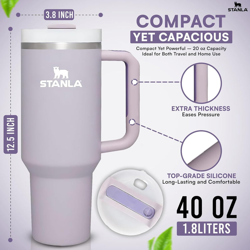 STANLA 40 oz Tumbler with Lid and Straw | Travel Mug for Iced Tea & Coffee | 100% Leakproof, Stainless Steel Insulated Tumbler for School,Office & Gym | Cup Holder Friendly Base (Cream)