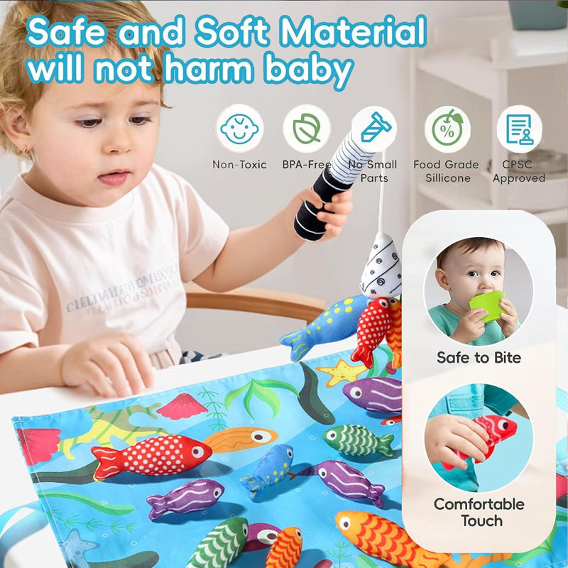 Baby Toys 6-12 Months -Mini Farm Animals Shape Sorter Toys with 6pc Stuffed Farm Animals Plush toys, Rattle, Crinkle Paper, Mirror - Busy Montessori Toys for Babies, Sensory Toys for Toddlers 1-3 Year