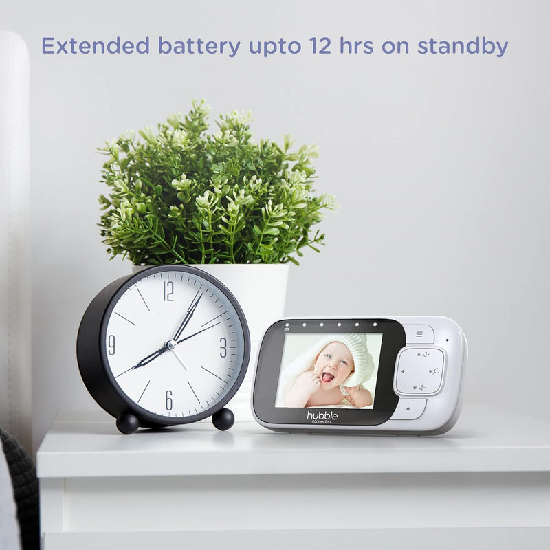 Hubble Nursery View Glow Baby Monitor 2.8" LCD Display, Infrared Night Vision, 300m Range, 2-Way Talk, Room Temp Sensor, Digital Zoom, 7-Color Night Light, Soothing Sounds, Works with HubbleClub App