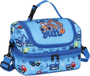 VASCHY Lunch Box Bag Men, Insulated Two Compartments Bento Cooler Bags for Adults/Women/Kids for School,Daycare,Kindergarten,Picnic Black - Construction Blue