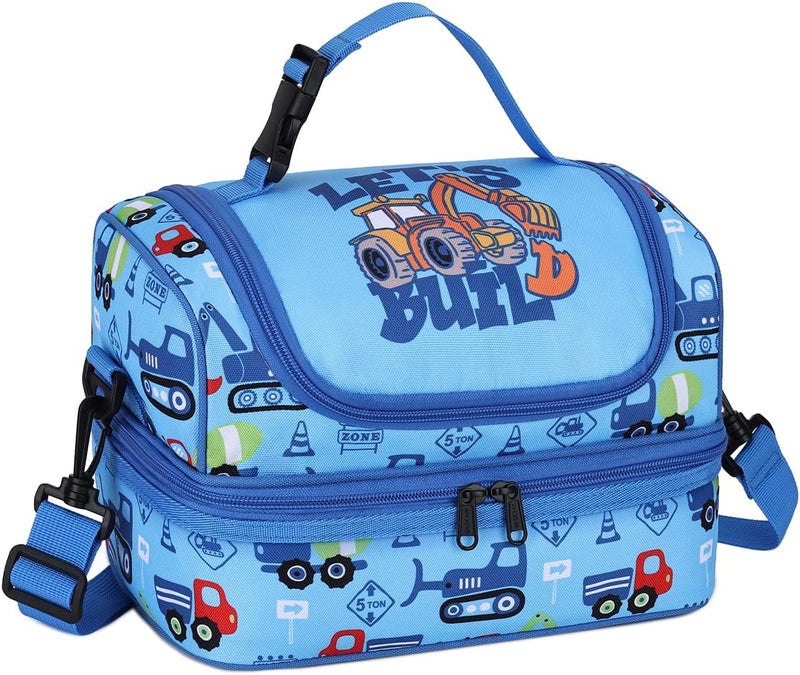 VASCHY Lunch Box Bag Men, Insulated Two Compartments Bento Cooler Bags for Adults/Women/Kids for School,Daycare,Kindergarten,Picnic Black - Construction Blue