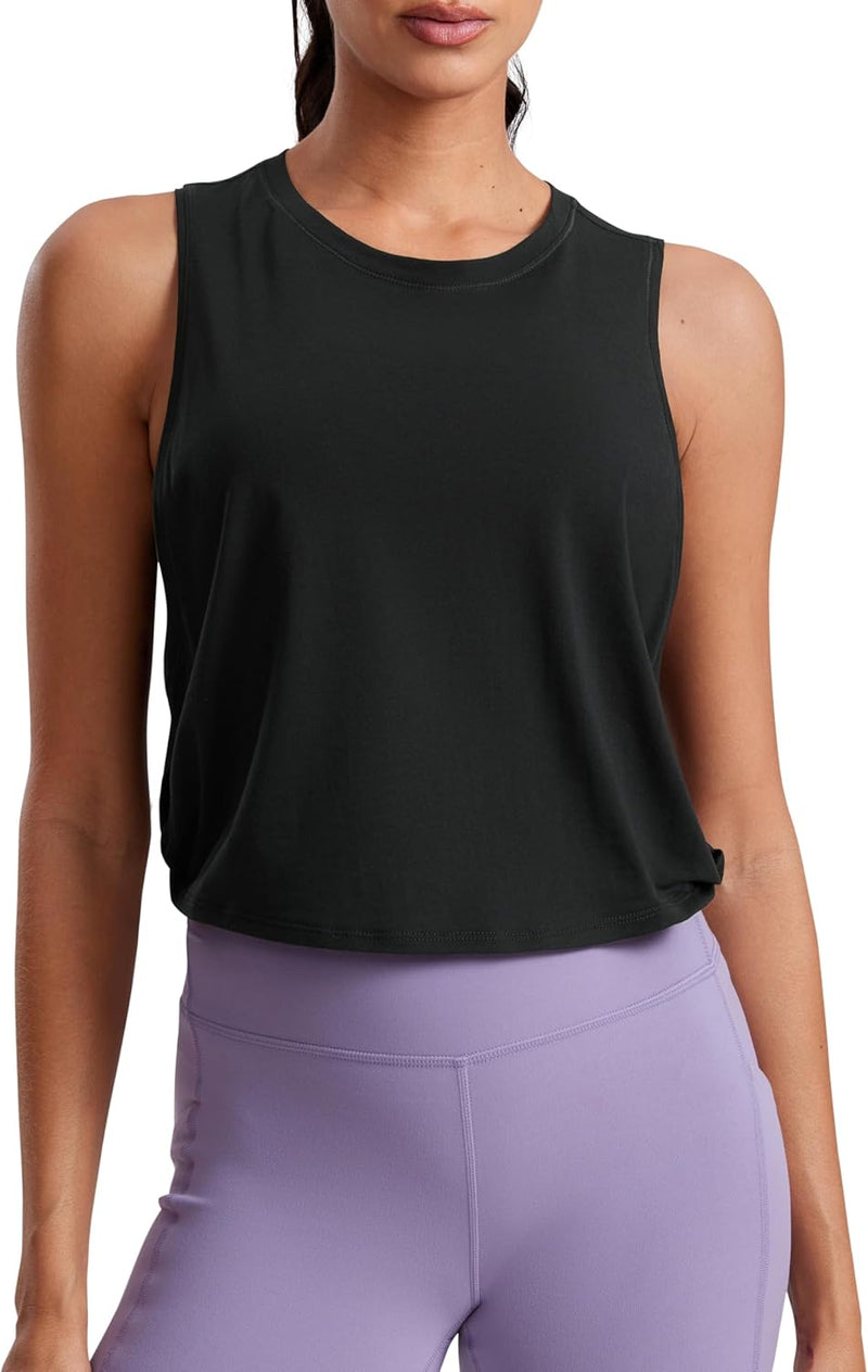 CRZ YOGA Women's Pima Cotton Workout Tank Crop Sports Shirt Sleeveless Yoga Running Tops