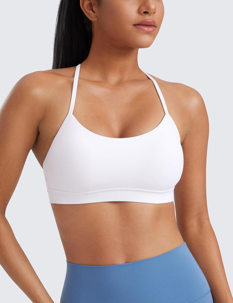 CRZ YOGA Y Back Sports Bra for Women - Padded Racerback Spaghetti Straps Thin Strap Low Impact Workout Yoga Bra