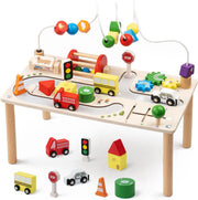 Montessori 7-in-1 Wooden Activity Table, Motor Skills Toy with Shape Sorter, Wooden Toy from 3 Years, Baby Play Table, Birthday Gifts for Boys and Girls from 36 Months