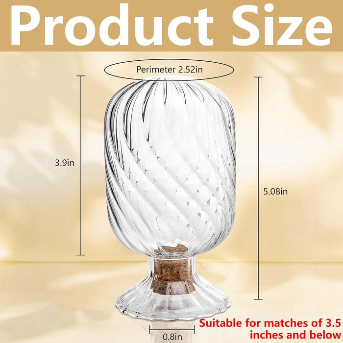 Tazweeq Helix Shaped Match Holder, 3.5 Inch Glass Matches Cloche, Upside Down Match Holder Jar for Scented Candle on Dining Table, Fireplace, Bathroom Decoration