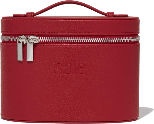 Mini Vanity Case - Vegan Leather Makeup Bag + Travel Toiletry Bag With Removable Interior Organizer - Durable + Portable Makeup Pouch with Carrying Handle + Zipper Closure - Red - Red