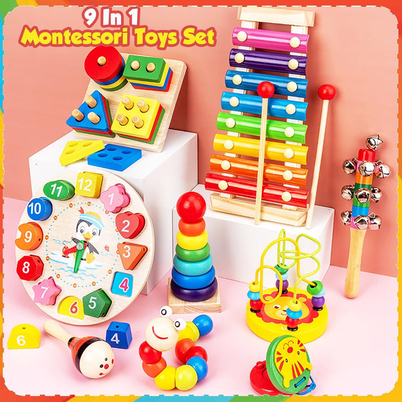 Moonmen 23 Pcs Montessori Toys for Babies 0-3-6-12 Months, 3 in 1 Soft Baby Teething Toys and Stacking Building Blocks for Sensory Developmental Education of Toddlers 12-18 Months
