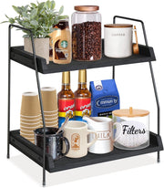 Coffee Bar Accessories and Organizer Countertop, Coffee Station Organizer Kitchen Counter Shelf Organizer,Coffee Condiment Storage,Cup Lid Holder Countertop Shelf for Bathroom (Black) - Black