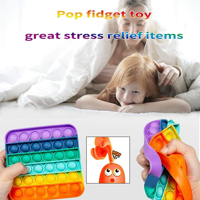 Coolbaby Push Bubbles Pop Fidget Sensory Toy,A Loud Side And A Quiet To Pop, Autism Adhd Special Needs Stress Reliever Silicone Squeeze Toy, ,RainbowStyle2