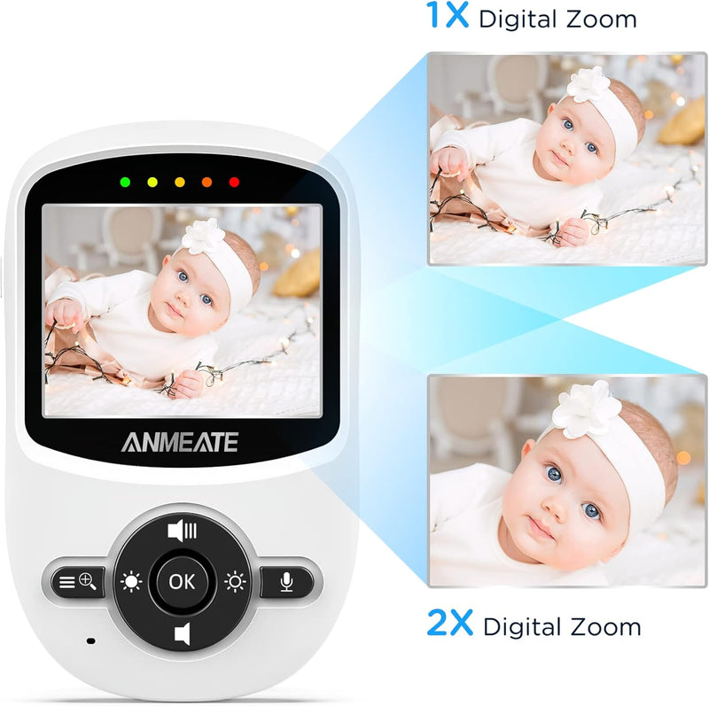 ANMEATE Video Baby Monitor with Digital Camera, Digital 2.4Ghz Wireless Video Monitor with Temperature Monitor, 960ft Transmission Range, 2-Way Talk, Night Vision, High Capacity Battery (sm24)