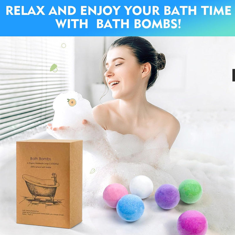 SKY-TOUCH Organic & Natural Essential Oil Bath Bombs Gift Set - 6 Pack, Large, Moisturizes Dry Skin