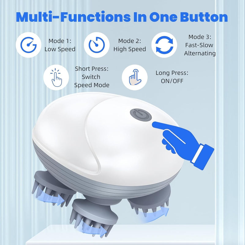 MOMENT Smart Scalp Massager for Men Women, Handheld Cat Dog Pet Head Massager with 3 Speeds, Waterproof Massager for Soothing Muscles Joints, Hair Growth & Stress Relax