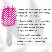 Detangling Hair Brush, New Hollow-out Massage Curl Comb for Natural Curly Wet Dry Thick Straight Long Hair(White&Rose Red)