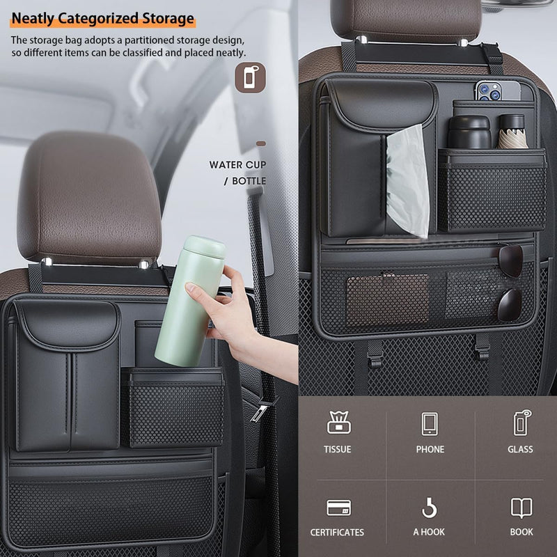 TERRIFI Backseat Car Organizer with 5 Storage Pockets, Car Seat Organizer, Car Seat Back Protectors Kick Mats, Travel Accessories for Kids and Adults