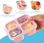 4 Pcs Snack Boxes, 4-Compartment Reusable Bento Container, BPA-Free Wheat Straw, Stackable, Microwave and Freezer Safe, 5.8oz Per Compartment, for Kids, School, Work, Travel