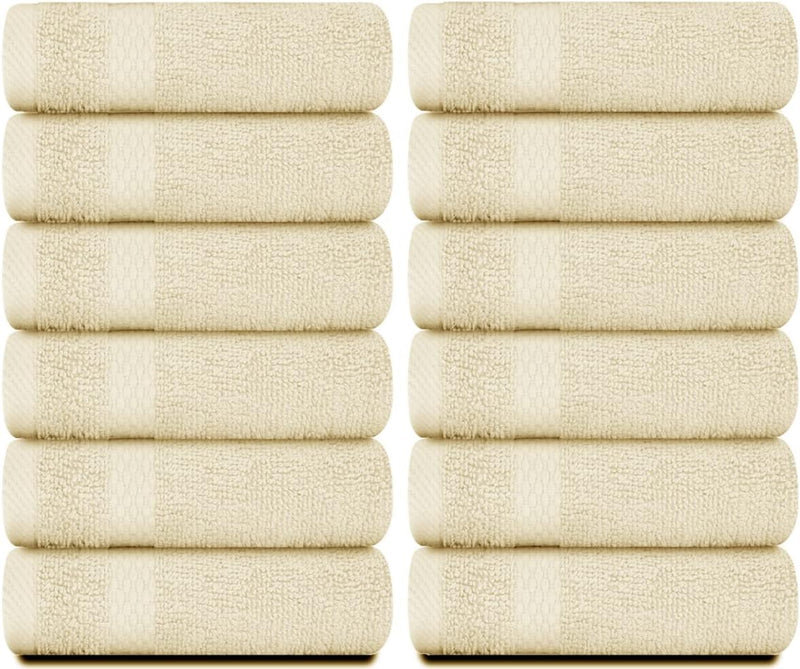 White Classic Luxury Cotton Washcloths - Small Hotel Spa Bathroom Face Towel | 12 Pack |
