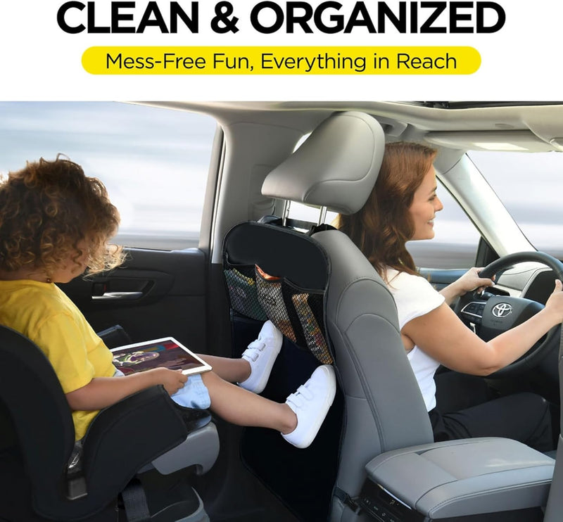 Lebogner Kick Mat Auto Seat Back Protectors + 3 Organizer Pockets, 2 Pack Waterproof Fabric Seat Cover For The Back Of Your Seat, X-Large Car Back Seat Protectors, Backseat Child Kick Guard Seat Saver