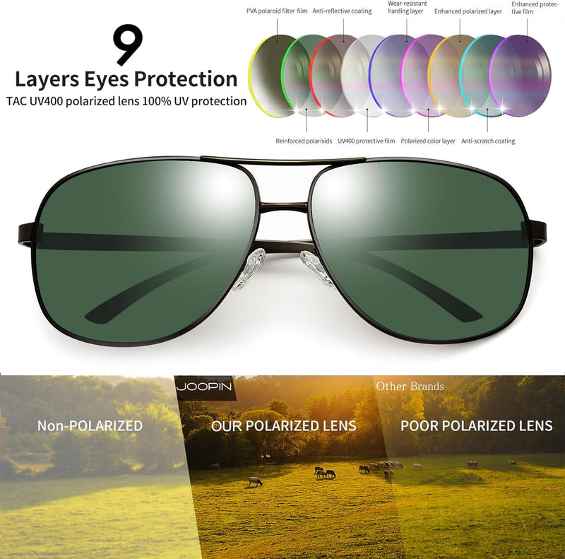 Joopin Rectangular Polarized Aviaion Sunglasses for Men Retro Military Shades Driving UV Protection