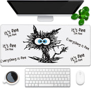 Desk Pad, Green Honeycomb Science Technology Extended Gaming Mouse Pad Large, 35.4"x15.7" Big Mouse Pad with Non-Slip Base and Stitched Edge, Long Computer Keyboard Mouse Mat for Home Office Work - 35.4"x15.7" I'M Fine Black Cat