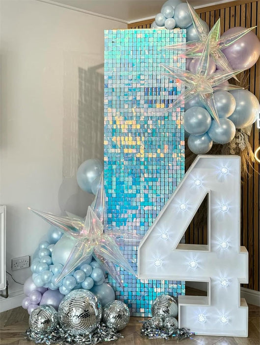 Kate Shimmer Wall Backdrop Iridescent Pink Square Sequin Wall Panel Backdrop Decor for Wedding, Anniversary, Birthday, Party, 12 Panels