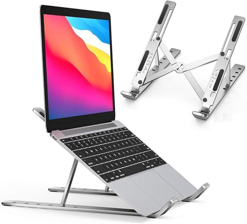 Adjustable Laptop Stand for Desk- Foldable Aluminum Laptop Stand Silver- Lightweight, Portable Laptop RiserDurable Laptop Holder Adjustable Compatible with MacBook, Dell, HP & More- 27x5.5x2.5cm