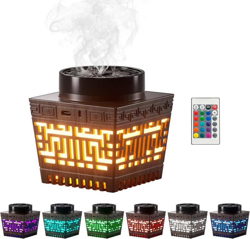 Telawah Mini Incense Burner Bakhoor - Portable Rechargeable USB Aroma Diffuser with Remote Control Light， Electric Arabian Incense Holder Home Decor.