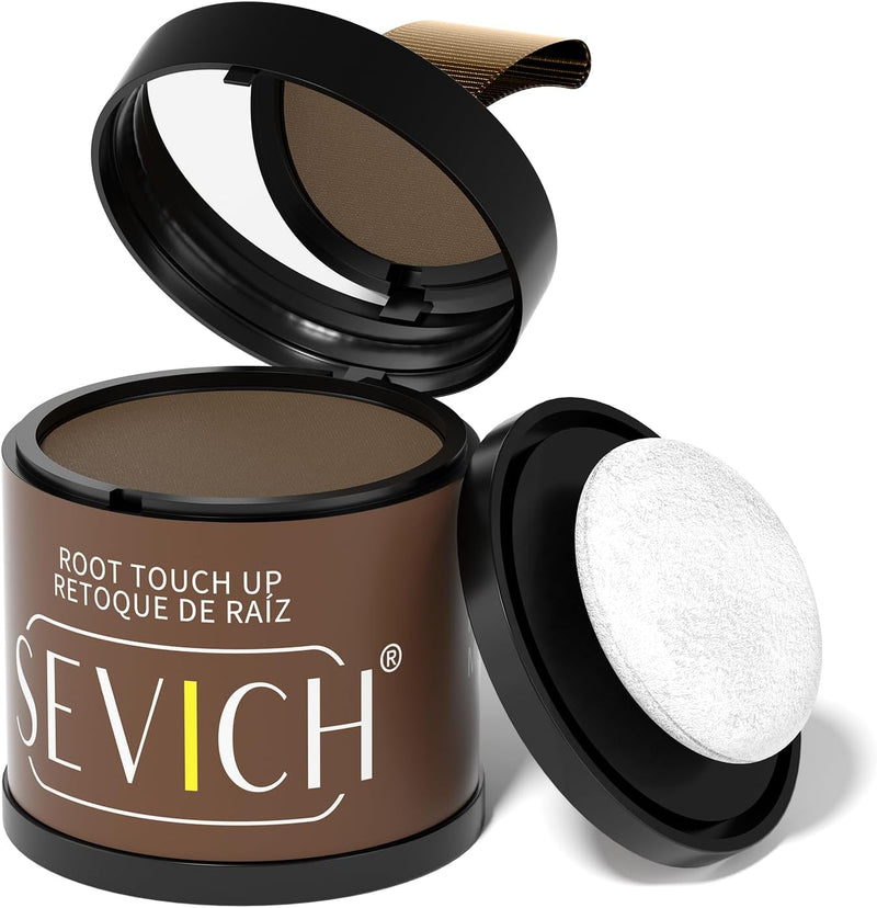 Sevich Hairline PowderInstantly Conceals Hair Loss, Root Touch up Powder, Hair Shadow Toppers for Women & Men, Touch Up for Thinning Gray Hair, Windproof & Sweatproof, Black - 10g Med Brown