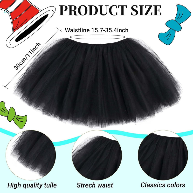 KASTWAVE Cat Costume Set, 6 Pcs Cosplay Costume, Include Red and White Striped Top Hat, Oversized Bow Tie with Fur, Tutu Skirt, Gloves, Socks and Tail, Dress Up for World Book Day, Halloween, Party