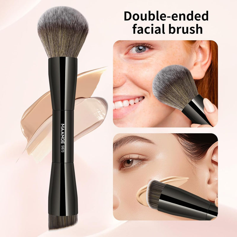 MAANGE Foundation Makeup Brush, Double Ended Makeup Brushes, Applying Liquid or Powder, Blush, Cream, Primer, for Contouring Blending Foundation Blush Brush(Gold, 2PCS)