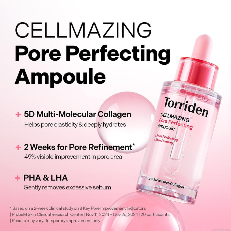 CELLMAZING Pore Perfecting Ampoule 30 ml (1.01 fl.oz.) Improves Skin Elasticity 5D Collagen, Peptide Complex, PHA, LHA Korean Face Serum, Korean Skin Care