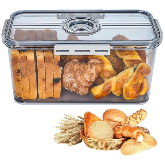 Baoly Bread Box for Kitchen Counter, Airtight Loaf Bread Storage Container with Time Recording Dial, Grey, 32.5 cm (L) x 17.5 cm (W) x 15 cm (H), Ideal for Bread, Pastries, Snacks, and Fruits