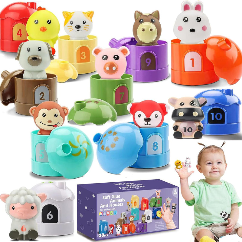 Soft Baby Blocks 6 to 12 Months and Up,Sensory baby stacking toys Babies Bath Toy,Infant Stacking Building Blocks Rings Balls for Boys Girls Teething Toy Play,Animals Fruit Textures Squeeze Block Set