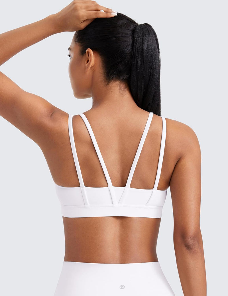 CRZ YOGA Softness Mold Butterluxe V Neck Sports Bras for Women - Workout Top Double Spaghetti Straps Wireless Yoga Clothes