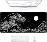 Auhoahsil Desk Pad, XXL Large Mouse Extended Gaming Mousepad, Cute Mat for Women, Big Office Accessories Pad Computer Keyboard and Laptop, 35.5 x 15.7 Inch, Pretty Pink Flowers, Girly Flowers - 34 Black Great Wave 35.5L x 15.7W inches
