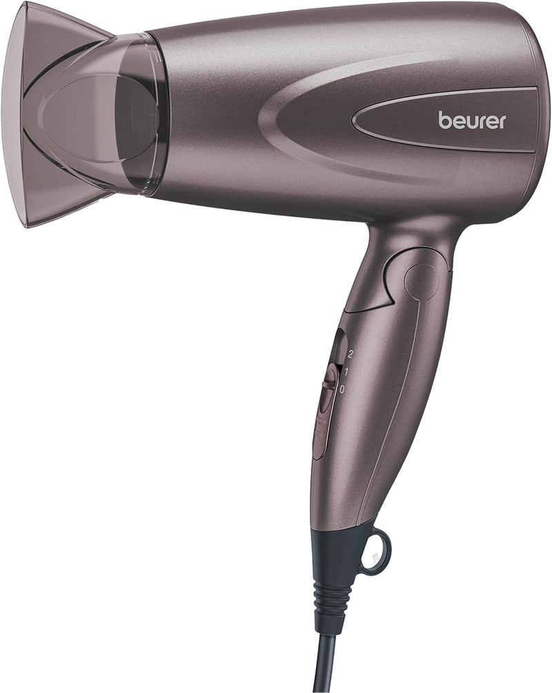 Beurer HC17 Compact Hair Dryer | Lightweight Hairdryer with Folding Function | 2 Heat & Blower Settings | 1300 Watts | Overheating Protection & Professional Nozzle | Foldable Handle for Travelling
