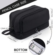 Large Capacity Pencil Case 4 Compartments, Portable Pencil Pouch Bag with Zipper and Handle, Stationery Organizer for School, College, Office, Teens, Adults, Boys and Girls, Black