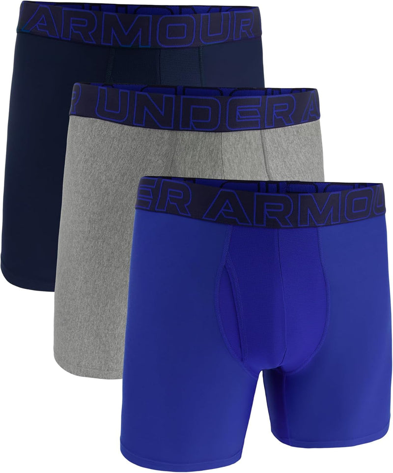 Mens Men's UA Performance Tech 6" 3-Pack Boxerjock Underwear (pack of 3) - Royal / Steel Full Heather / Royal