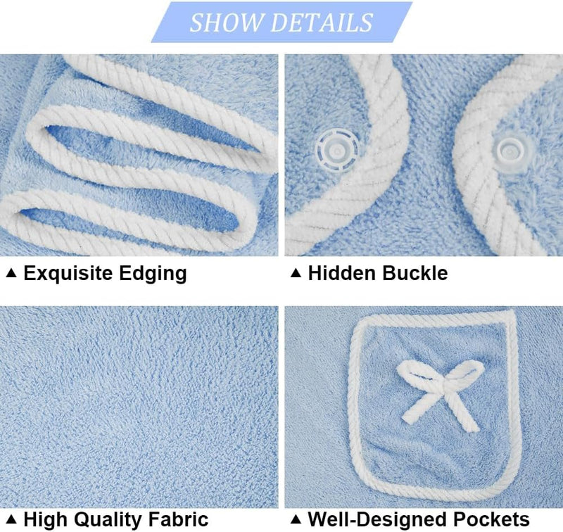 Women's Wearable Bath Towel Dress, Light Blue Coral Fleece Body Wrap Robe with Pocket Design, Quick Dry Soft Shower Wrap Skirt for Spa, Sauna, Beach, Hotel, Towelling Cover-Up for Ladies