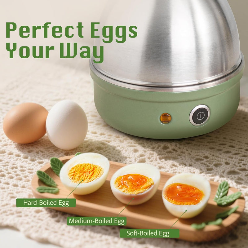 LENND Electric Egg Boiler, Rapid Egg Cooker with Auto Shut Off for Soft, Medium, Hard Boiled, Poached,Omelet Maker, Steamed Eggs and Vegetables, Stainless Steel Tray with 7-Egg Capacity