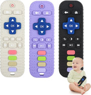 Chuya Baby Teether Toy Chew Toy for Babies 3-24 Months TV Remote Control Shape Teething Relief Baby Toys for Infants (Black) - Black+Apricot+Purple