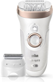 Silk-épil 7 SE 7-041 Wet & Dry Epilator, Wide Head, Shaver & Trimmer Head, German Made, +4 Extras, Smart Light, 40 MicroGrip Tweezers, Rechargeable Hair Removal Device - White - SE 9561