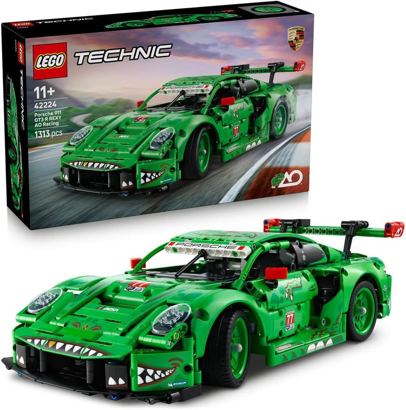 Technic Porsche 911 GT3 R REXY AO Racing Car Toy - Model Kit w/ 6-Cylinder Engine, Rear-Wheel Drive and Dinosaur Design - Gift for 11+ Year Old Boys & Motorsport Fans - 42224