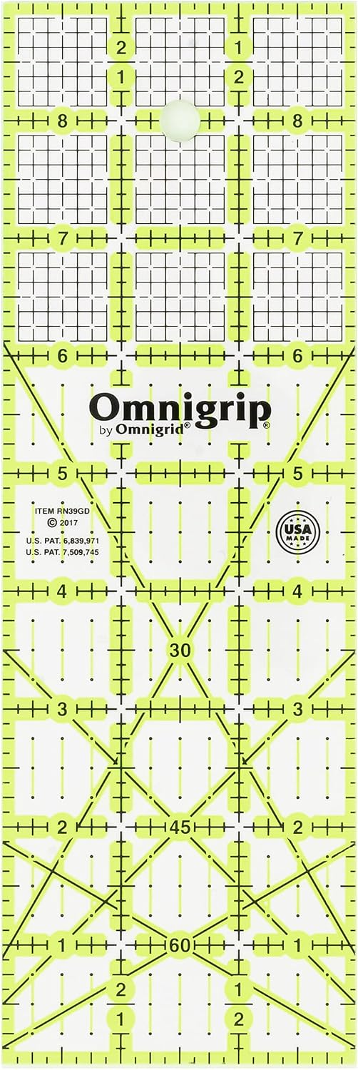 Omnigrid Non-Slip Ruler, 5" Square Sewing and Quilting Supplies - Rectangle 3" x 9"