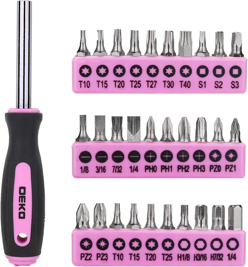 DEKO Pink Tool Set 110 Piece Household Tool Kit,Ladies Portable Tool Set with Easy Carrying Pouch, Perfect for DIY Projects, Home Maintenance