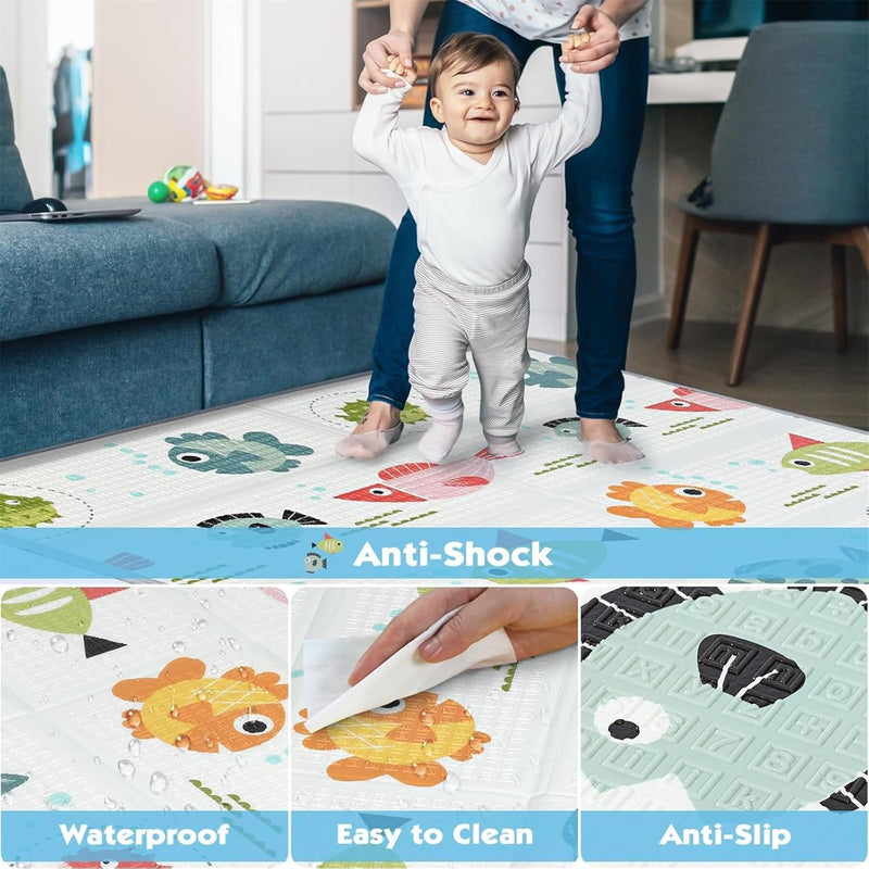 MOTIM Baby Play Mat, 180 x 200CM Reversible Foldable Baby Mat, Waterproof Non Toxic Anti-Slip Reversible Foam Playmat for Babies, Infants, Toddlers