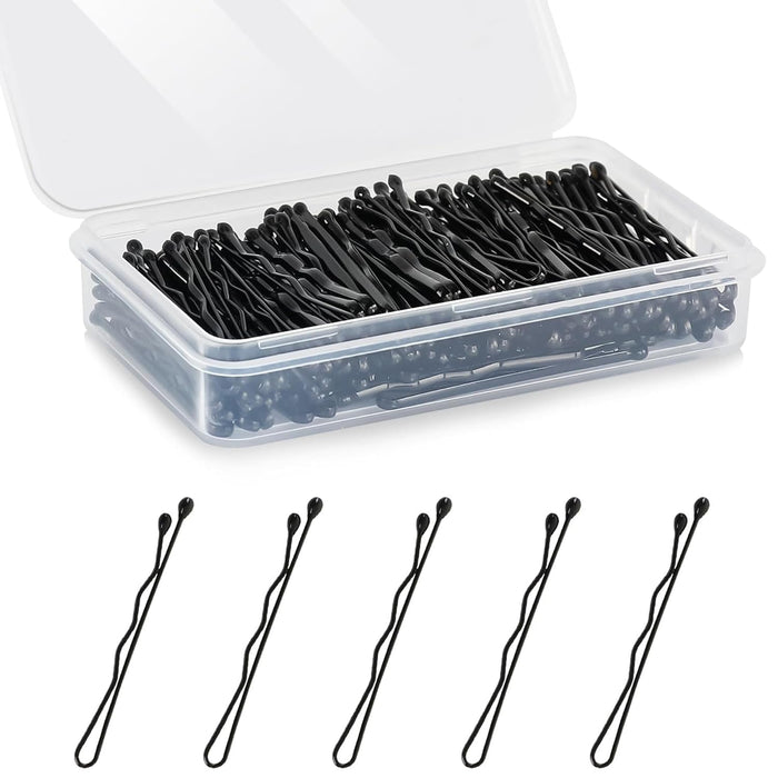 100Pcs Bobby Pins, 2.2inch Medium Wavy Black Hair Pins, All Hairstyles Strong Grip And Pain Free Pins for Girls Women With Storage box