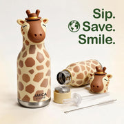 Kids Water Bottle 460ml Insulated Stainless Steel - AMICA STUDIO (Gigi Giraffe)