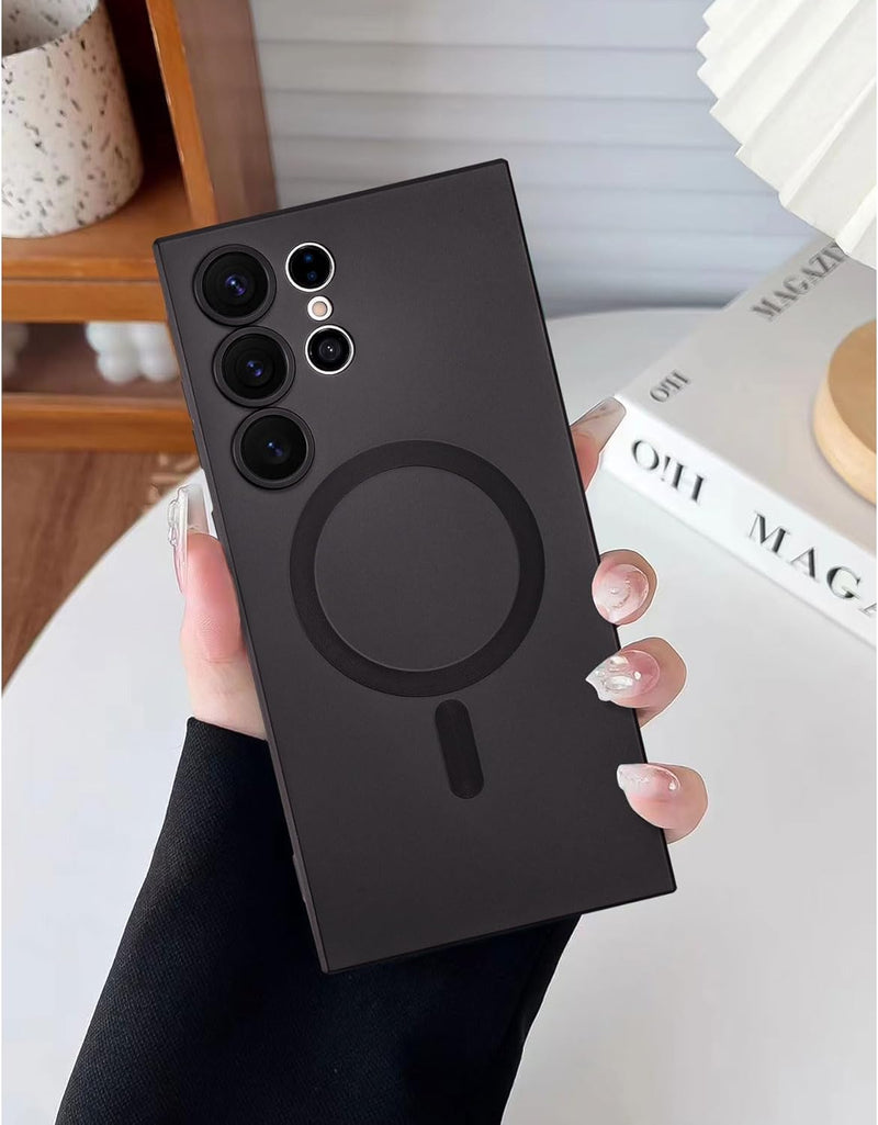 Magnetic for Samsung Galaxy S23 Ultra Case,Soft Silicone Samsung S23 Ultra Phone Case with Camera Protection,Anti-Fingerprint Samsung Galaxy S23 Ultra Case Compatible with MagSafe, Red - S22 Ultra Black