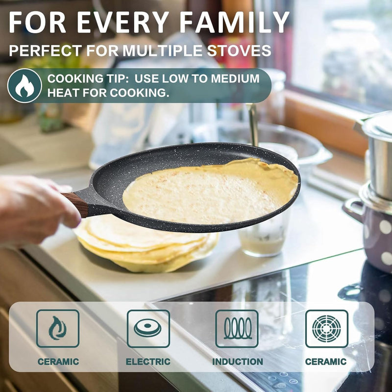 Crepe Pan, Nonstick Ceramic Dosa Tawa Pan for Pancake Omelette Tortilla Frying, Ergonomic Handle, 28 cm, Suitable for All Stoves Home Kitchen Cooking